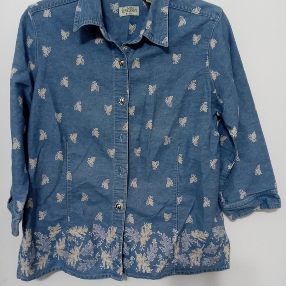 Classic Elements Women's Denim Button Down Shirt/Jacket  Leaf pattern - Picture 1 of 9